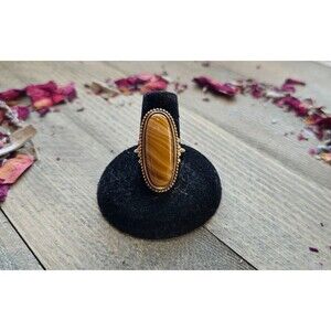 Vintage Avon 1978 Shimmering Sands Ring Brown Faux Agate Gold Tone Cocktail Sz 7